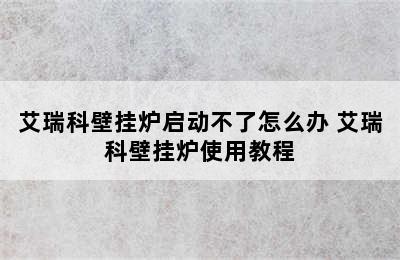 艾瑞科壁挂炉启动不了怎么办 艾瑞科壁挂炉使用教程